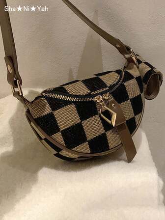 Koreansk mångsidig rutig bröstväska, midjeväska, sadelväska med dumplings, axelväska, lämplig för shopping, resor, pendling, fest, present