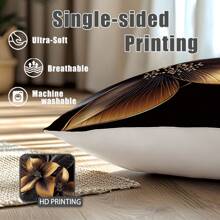 MEMNUN 1 Stück/2 Stück 45*45cm/50*50cm Schwarz & Gold Blumen- und Blattmuster Kissenbezug, Polyester Dekorativer Kissenbezug für Zuhause, Sofa, Schlafzimmer, Auto, geeignet für täglichen Gebrauch oder hochwertige minimalistische Dekoration [einseitig Muster, ohne Kissenfüllung]