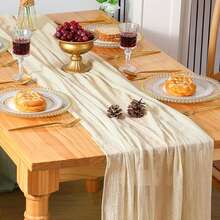 2 piezas Mantel de mesa de estilo bohemio en color marfil y crema de tela de queso, adecuado para baby shower, decoración de boda, fiesta festiva, mesa de comedor