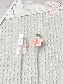 2pcs Cherry Blossom Data Cable Protector, Mobile Phone Accessories, Anti-Bending Charging Cable Protector, Mobile Phone Charging Cable Connector Protective Gear Charger Accessories - Multicolor - View 6