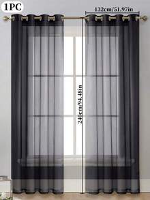 1pc Transparent Pure Color Window Curtain , Decorative For Bedrooms , Living Rooms - Hitam - View 29