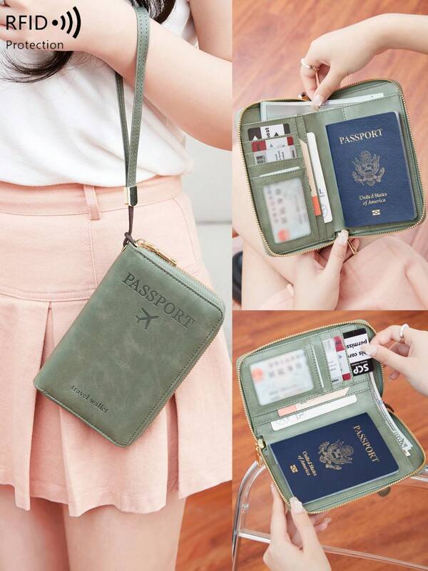 Retro Passport Holder With RFlDBlocking & High Quality Design -Lightweight Trave!Document Organizer, Compact Zipper Closure!Multiple Compartments, Stylish Solid Color ForTravel & Daily Use, Passport Travel Wallet