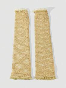 1 Pair Rose Floral Mesh Fingerless Bridal Gloves Autumn Accessories Valentine's Day Accessories - Yellow - View 3