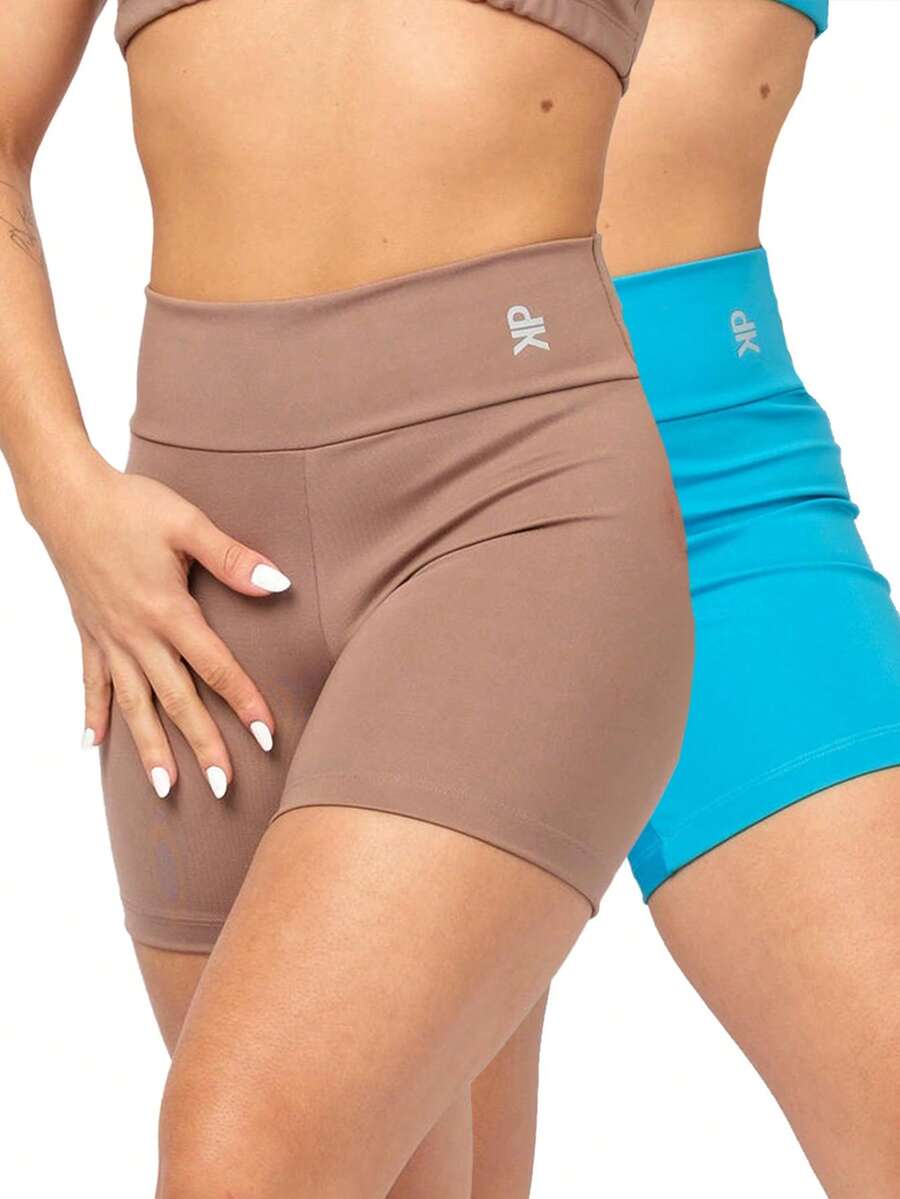 Kit 2 Women's Fitness Shorts High Waist Zero Transparency Blackout Gym Basic Bermuda Shorts Women's Crossfit Yoga - 棕色+綠松石藍 - 查看 1