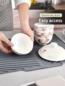 1pc Multifunctional Kitchen Drain Mat - Non-Slip, Quick-Dry, Heat-Resistant Rubber Mat For Dishes, Utensils & Cups - Grey, Water-Control Design For Countertop & Bar Use, Kitchen Drying Mat|Rubber Drain Mat|Rubber 100.00% Cover - Grey - View 6