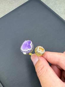 1pc Fashionable New Raw Crystal Inlaid Pearl Ring, Personalized Mixed Color Vintage Niche Luxury Dotted Diamond Jewelry