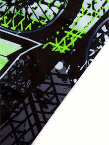 男式长袖 MTB 骑行服 - 全覆盖霓虹绿色图案，吸湿排汗透气涤纶赛车上衣，适合山地自行车、越野自行车 - 四季户外运动服，V 领设计，高品质印花耐用运动服 - 綠色 - 查看 7