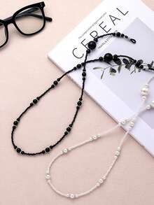 1 chiếc kính mát chống trượt hạt acrylic dây đeo mắt kính đọc sách dây xích mặt nạ cổ điển dây đeo mắt kính phụ kiện cho phụ nữ - màu đen - Xem 8
