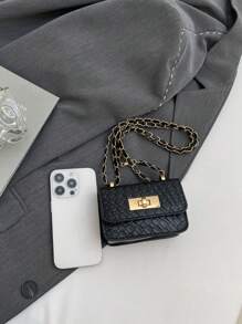1 Stück vielseitiger, stilvoller, retromodischer Umhängetasche, kleine quadratische Tasche, Mini-Tasche, Modekette, Schultertasche, Umhängetasche, beliebte neue hochwertige Textur, Strass-Kette, Lippenstift-Schulter-Umhängetasche, Mini-Dopamin-Stil, einfarbige Handtasche, Umhängetasche