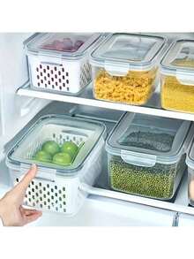 9pcs Covered Refrigerator Food Storage Container, Multifunctional Sealed Fresh-Keeping Box For Fruits And Vegetables, Drainage Box And Refrigerator Storage Box, Kitchen Refrigerator Storage Box, Restaurant Kitchen Supplies