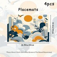 4/6pcs Count Our Stylish Placemats Feature A Tranquil Bird And Landscape Design That Elevates Your Dining Experience In Soothing Blue And Orange Hues Perfect For Enhancing Any Table Setting 12 6x16 54 Inches - 4件 - 查看 4