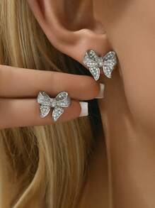 2pcs Elegant Shiny Bow Stud Earrings For Women, Best Choice For Daily Outfit And Party Dress