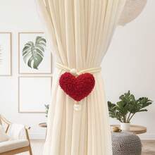 2pcs/1pc Fluffy Heart-Shaped Pearl Window Curtain Tie Back, Nursery Decor Mosquito Net Rope, Door Curtain Coffee Curtain Sun Shade Tiebacks, Christmas Red Heart Shaped Tiebacks - Multicolor - View 20