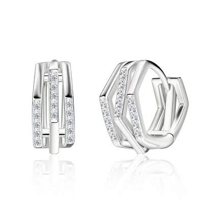 Pendientes geométricos de plata de ley 925 con circonita cúbica, pendientes poligonales, elegantes y delicados, adecuados como regalo de cumpleaños