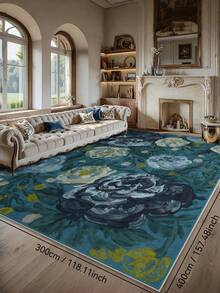 1PC Blue Flower Positioning Print Living Room Area Rug Comfortable And Soft Surface 100% Polyester Waterproof And Stain-Resistant Silicone Back Non-Slip And Non-Shifting Suitable For Living Room Large Size Bedroom Home Decoration Household Items Door Outdoor Rug Mat Multiple Sizes Available Machine Washable And Easy To Care For Pet And Child Friendly Kitchen Rug