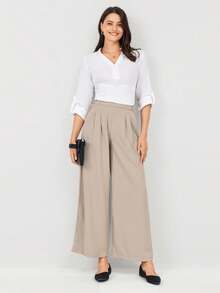 Miaspire High Waist Plicated Detail Wide Leg Pants
