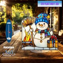 2D Rotating Acrylic Snowman Decor - 360° Rotatable, With Broom Gift Box, Holiday Home Office Decoration, All Season Tabletop Decor, Cozy Fireplace Theme, Delicate Craftsmanship, Christmas Gift, Christmas Decoration, Tabletop Decor, Christmas, Gift, Room Decor, Bathroom Decor, Home Decor