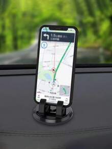 1pc Black Multifunctional Rotatable Car Dashboard Phone Holder, 360° Rotating Car Phone Clip Mount, Adhesive Navigation Bracket - Black - View 3