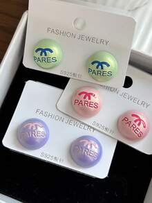 2pcs Cute Dopamine Fashion Elegant Enamel Letter Round Stud Earrings For Women - Enamel Colorful Letter Earrings - View 2