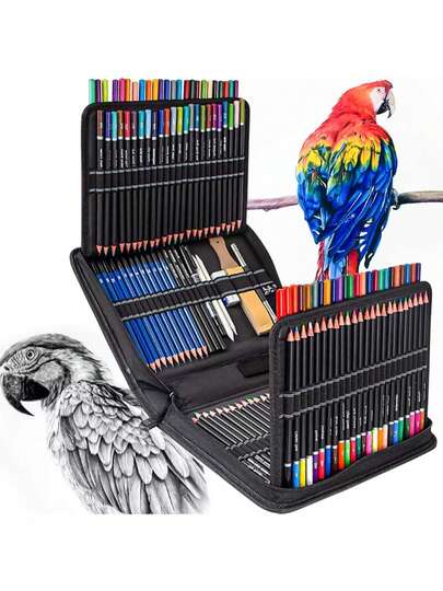 145 piezas Kit de lápices para dibujo y boceto con accesorios, de vuelta a la escuela