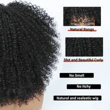 16 Inch Curly Wig Afro Curly Wigs For Women Afro Kinky Curly Wig With Bangs Full And Fluffy Glueless Wigs Synthetic Hair Replacement Wigs For Cosplay And Daily - 黑色 - 查看 4