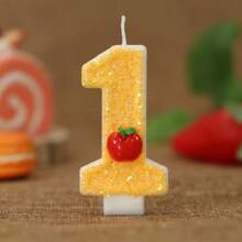 1支手工制作的黄色亮红色苹果生日蜡烛，适合装饰生日、周年纪念、纪念活动、主题派对和蛋糕，男女皆宜。 - 黃色 - 查看 3
