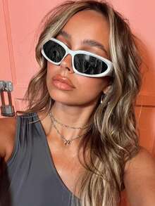 1 pieza con montura plateada y lentes negras y grises con forma envolvente, de moda deportiva estilo Y2K