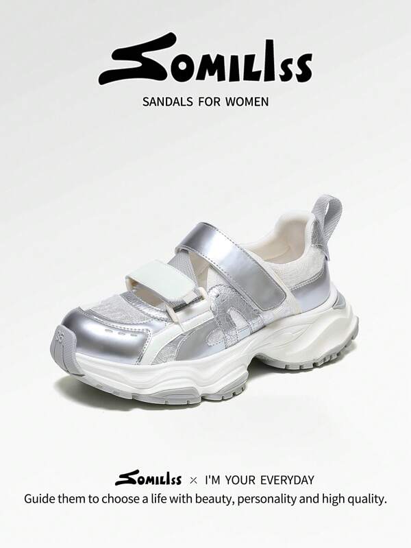 somiliss 1 pereche de sandale plate antiderapante pentru femei, sport, casual, sandale de plajă la modă, pantofi de mers pe jos în aer liber, ușoare și confortabile, platformă de 5 cm, argintii, nou-nouț de vară