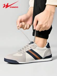 STARNOVO 男士运动鞋，男士系带 T 头休闲运动鞋，透气休闲运动鞋，简约时尚运动鞋，纯色低帮橡胶鞋情人节创意