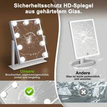 ZMH Espejo de maquillaje iluminado con 9 LED, espejo cosmético pequeño con luz, espejo de mesa giratorio de 360°, 3 modos, espejo de maquillaje con atenuación táctil.