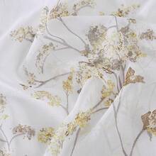 LinenZone Sheer Printed Patio Door Curtains With Silver Leaf Design.White Farmhouse Curtains For Sliding Doors Or Extra Large Windows.Single Patterned Leaf Curtain.(Katia 102 X 84, Silver) - Gold - 查看 3