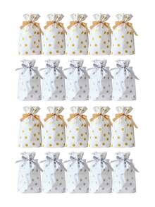 10/20/30pcs Gold Silver Drawstring Gift Bags - Plastic Favor Bags For Candy, Food Storage, Party Supplies (Wedding, Birthday, Christmas) Reusable Gift Pouch(Random Color) - Multicolor - View 1