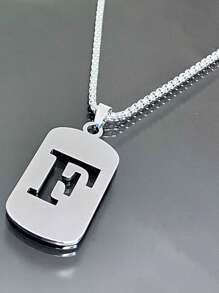 1 件钛钢 26 个英文字母镂空项链，适合男士，适合日常佩戴、旅行、篮球 - 銀色 - 查看 6