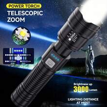 KENSUN 1pc High Power Bright Flashlight, USB Type-C Rechargeable With Battery Level Display, Portable Powerful Searchlight For Home, Outdoor, Night Fishing, Camping - Black - View 5