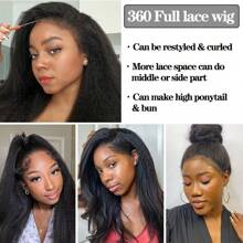bling hair Hair Hidden Strap Kinky Straight Invisible Drawstring Flexible Glueless Human Hair Wigs Pre Plucked Pre Cut 360 Full Lace Front Wigs Human Hair 24 Inch Full Lace Kinky Straight Wigs For Women Straight 180% Density Natural Black - Natural Black - 查看 8