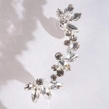 طقم أقراط أذن أيسر بلون فضي مرصع بالراين ستون وأقراط مشبك، مجوهرات لامعة مناسبة للحفلات