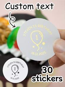30-240Pcs Custom Happy Birthday Stickers With Balloon Pattern,Personalized Name Label Stickers,Customized Text Round Stickers,Customizable Thank You Stickers,Wedding Stickers,Gold,Black,Birthday,Bride And Groom,Gift Boxes,Lnvitation,Valentine'S Day - Style a - View 1