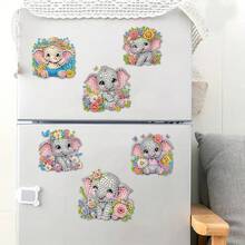 6 piezas Imanes de nevera con arte de diamantes, decoración de pintura de diamante de elefante lindo Kit de imanes de arte DIY para manualidades, regalos, nevera, buzón de correo