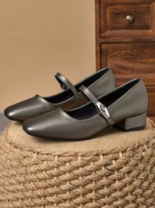 MonaNise 女士3厘米布面包跟黑色时尚百搭玛丽珍低跟粗跟优雅平底鞋，另有藏蓝色、咖啡色、酒红色可选