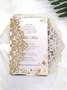 20pcs Gold Glitter Hollow Rose Design Wedding Invitations With Envelopes And RSVP Cards, Pre-Tied Ribbons, For Wedding, Bridal Shower, Engagement Party, Anniversary Best Gi - Multicolor - View 6