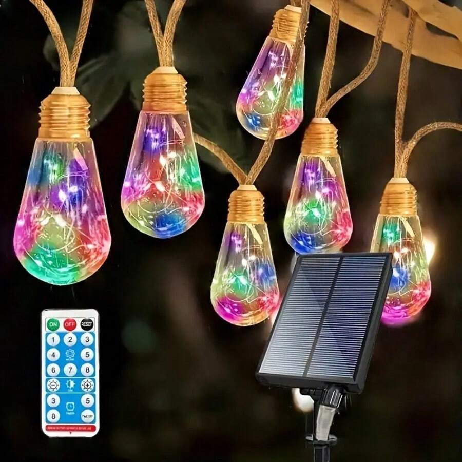 太阳能庭院灯串 16 灯泡 8 种模式 LED 仙女灯户外防水灯适用于花园篱笆阳台假日露营帐篷节日装饰 - 彩色 - 查看 1