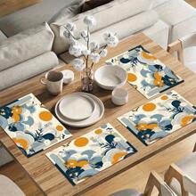4/6pcs Count Our Stylish Placemats Feature A Tranquil Bird And Landscape Design That Elevates Your Dining Experience In Soothing Blue And Orange Hues Perfect For Enhancing Any Table Setting 12 6x16 54 Inches - 4件 - 查看 7