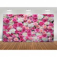 One Piece, Floral Wall Background Banner Polyester Photography Background - Spring Pink And White Rose Portrait, Suitable For Weddings, Bridal Parties, Multi-Purpose Photo Studio Prop Decoration - No Electricity Required