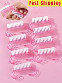 指甲清洁刷，用于清洁指甲，钩针编织刷头，符合人体工学的粉色手柄，小型除尘刷，去除指甲灰尘，塑料清洁刷，美甲沙龙清洁工具，除尘小刷，非常适合美甲和足疗，高效清洁手指和指甲，无异味