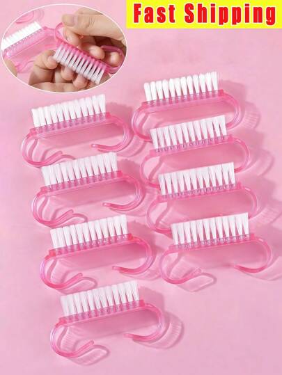 Nagelbürste zum Reinigen der Nägel, Häkelbürste mit ergonomischem rosa Griff, Reinigungsbürste, kleine Staubbirste zum Entfernen von Staub an den Nägeln, Plastik-Reinigungsbürste, Nagelsalon-Reinigungsutensilien, kleine Staubbirste