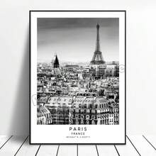 1 minimalistisches Schwarz-Weiß Reiseposter mit Sehenswürdigkeiten aus Paris, London und Rom, Wandbild-Muster, Wohndekoration Geschenk, rahmenlos auf reiner Leinwand - Verschiedenfarbig - Übersicht 44