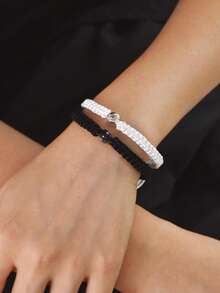 1pc Customized Black & White Braided Couple Bracelet | 4-Color Bead Customized Photo Projection Bracelet | Personalized Photo Couple Bracelet | Valentine's Day Photo Customized Memorial Gift | Gift For Girlfriend | Personalized Jewelry | Anniversary Gift | Wedding Anniversary Gift | Custom Color Photo Bracelet - vòng đeo tay chiếu - Xem 4