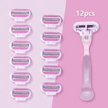 1 Handle + 8 Blades Set 8 Blades 12 Blades Women Bikini Manual Hair Removal Tool 3 Layers Stainless Steel Razor Blades Replaceable Razor Blades
