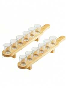 1 pièce Support à verres à téquila - Élégant plateau porte-verres en bambou pour liqueur - Cadeau pour les amateurs de téquila, plateau de service pour verres à liqueur, élégant plateau porte-verres, support en verre transparent pour les fêtes, les bars, les clubs, les cocktails (bois naturel), cadeau pour le père