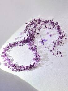 1 件紫色珍珠流苏发藤夏季仙女风格发饰优雅轻盈派对发带适合长发 A159，头饰，头饰，头链，发藤链 - 紫色 - 查看 3